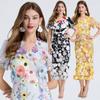 Vestido Elegante de Verano Resistente con Bordado de Aplicación Tridimensional Mangas Abullonadas Longitud Media Cuello en V Abertura Vestido de Comercio Exterior