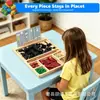 Bandeja de blocos de montar de madeira transfronteiriça com suporte e divisórias, bandeja de armazenamento Lego, mesa de jogos, mesa de blocos de montar infantil para casa