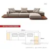 Sofá de nogal estilo japonés wabi-sabi con chaise longue para villas grandes, sofá de esquina de madera maciza creativo para sala de estar con tapicería de tela tecnológica