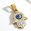 Colar Olho de Diabo de Aço Inoxidável Turco Aço Titânio Estilo Étnico Olho Azul Cravejado de Diamante Pingente Mão