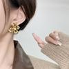 Pendientes Flor de Zirconia Europeos y Americanos Elegantes Elegantes Sensación de Alta Gama Cobre Chapado Retro Oro Real Brillante Alto Color Pendientes Refrescantes