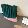 Bolso de Hombro Plegado Coreano con Bloques de Color, Bolso Tote Grande de Viaje, Bolso de Cuerda Tejido de Color Contrastante, Bolso de Mano a la Moda