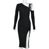 6871DR nazada comércio exterior novo suéter feminino atacado oco personalidade gola oblíqua peludo vestido longo feminino