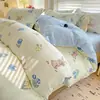 Juego de Cuatro Piezas Clase A, Funda de Edredón Gruesa Cepillada Amigable con la Piel, Sábana de Algodón Lavado, Juego de Tres-Cuatro Piezas para Dormitorio Estudiantil, Estilo para Todas las Estaciones
