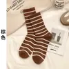 Calcetines de rayas blancas y negras para mujer, de media pantorrilla, a la moda, para estudiantes, calcetines de felpa de media pantorrilla, populares en otoño e invierno, calcetines calientes en línea