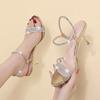 2026 Verano Nuevo Estilo Uso Bidireccional Correa Plateada Tacones de Aguja Sandalias de Estilo Hada para Mujer con Correa de Cristal Tacones Altos Combinados con Faldas