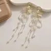 Pendientes Súper de Hada con Borla de Perlas Florales, Pendientes Largos Exagerados Estilo Vacaciones, Pendientes Únicos de Diseño Nicho para Mujeres
