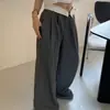 Calça Feminina Coreana Dongdaemun Moda Alta Qualidade Nova Cintura Alta Drapeada Perna Larga Comprimento Total Reta