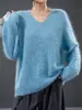 Suéter de Lã Quente Cashmere de Alto Peso Escovado Feminino Outono Inverno Novo Gola V Temperamento para o Trabalho Solto Macio Fofo Suéter