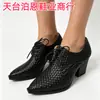 Novos Sapatos de Padrão Crocodilo para Comércio Exterior Transfronteiriço em Tamanhos Americanos, em Estoque, Sapatos Individuais de Padrão Crocodilo Estilo Europeu e Americano com Bico Fino e Cadarço Frontal, Salto Alto Robusto