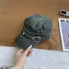 Gorra de béisbol de mezclilla lavada desgastada estilo retro americano de visera plana para mujer, de alta gama, que estiliza el rostro, gorra ecuestre, boina