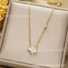 Colar de Aço Titânio Redondo Quadrado Trevo de Quatro Folhas High-End Nicho Luxo Acessível Corrente da Clavícula Ouro 18K Colar que Não Desbota
