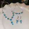 Brincos Pingente Gota d'Água com Strass Estilo Coreano, Corrente para Clavícula da Moda Versátil, Conjunto de Joias de Luxo Leve de Alta Qualidade