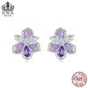 Aretes Evelle Flor de Iris Púrpura Elegante Plata Esterlina s925 Aretes de Flores Románticos Joyería al por Mayor Mujeres