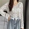 Cárdigan Corto Ropa con Protección Solar para Mujer, Ropa de Playa Calada Bordada de Tres Cuartos de Manga, Camisa con Protección Solar, Top, Chaqueta, Ropa Exterior con un Estilo Suave
