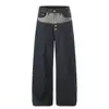 Jeans Wide Leg com Design Patchwork Color-Block e Múltiplos Botões para Homens, Novo Estilo de Primavera Calças Casuais Retas de Quadril Largo Loose Hip-Hop para Mulheres, Tendência