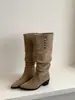 Botas apiladas de doble uso con pliegues estilo coreano, botas largas de caña alta para mujer, botas largas hasta la rodilla con tacón grueso puntiagudo vintage para otoño e invierno 2026