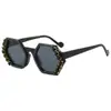 Elegantes Gafas de Sol Hexagonales de Alta Gama Incrustadas con Diamantes Europeas y Americanas, Gafas de Sol de Moda y Versátiles para Mujer, Stock Listo Transfronterizo
