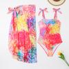 Traje de baño nuevo de dos piezas para comercio exterior europeo y americano 2024 Vestido de malla estampado multicolor de Amazon Traje de baño conservador para mujer