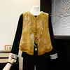 Chaleco de Alta Gama Nuevo Estilo Chino para Mujer, Atuendo de Primavera para Madres, Chaleco Amarillo Elegante que Reduce la Edad con Botones Tradicionales Chinos, Top Traje Tang