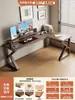 Escritorio de Esquina con Patas en Forma de K de Madera Maciza Pura para Uso Doméstico, Escritorio de Computadora en Forma de L, Escritorio Grande de Tablero para Oficina, Escritura y Estudio, Estación de Trabajo para Dormitorio