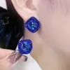 Nuevos Pendientes de Rombo Azul Real con Circonita y Pedrería, Gama Alta, Modernos, Versátiles, Lujo Ligero, Pendientes Elegantes