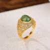 Anel Yilu Prata S925 Prata Esterlina Banhado a Ouro Jaspe Hetian Padrão Retrô Face de Ovo oca Anel Leve de Luxo Elegante
