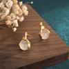 Pendientes de Aguja de Plata 925 Estilo Chino con Calcedonia Natural, Diseño de Brote de Frijol Pequeño, Pendientes Versátiles para Mujer, Ágata Artística Retro