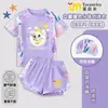 Traje de baño de dos piezas lindo y adorable de dibujos animados para niñas, alta elasticidad, absorbe la humedad, traje de baño de manga corta, elegante y anti-exposición para niños