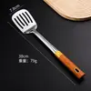 Conjunto de espátula, concha e escumadeira de aço inoxidável com cabo de imitação de grão de madeira, conjunto de utensílios de cozinha espessado para uso doméstico