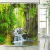 Cortina de Ducha Set Planta Selva Tropical Verde Bosque de Palmeras Hojas Monstruosas Paisaje Natural Tela Decoración de Baño