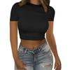Camisetas de Manga Larga y Manga Corta Transfronterizas 2024 para Mujer, Tops Cortos, Color Sólido, Cuello Redondo, Modernos y Sexy