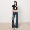 Jeans Acampanados Micro Acampanados de Cintura Baja Estilo Americano Azul Grisáceo para Mujer 2025 Verano y Otoño Nuevos Elásticos Ajustados Versátiles Pantalones Acampanados