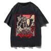 Camiseta de marca da moda vintage lavada, nova chegada, estilo espada, anime lendário, estampado, solto, manga curta, camiseta usada, top