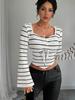 Top de Malha Listrado Sexy Picante Transfronteiriço com Pregas Frontais e Cadarço Manga Sino Slim Fit Manga Longa para Mulheres