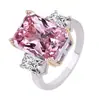 Anillo Exagerado de Lujo con Cristal Rosa Chapado en Oro de 18 Quilates Estilo Europeo y Americano, Anillo de Compromiso de Lujo r5235