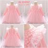 Vestido de bebê novo atacado manga longa costura de malha saia princesa bufante banquete lua cheia vestido rosa