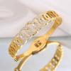 Pulsera Abierta de Acero Inoxidable de Cinco Anillos de la Suerte con Diamantes Completos para Mujer, Gama Alta, Lujo Ligero, Personalizada y Versátil de Acero de Titanio que No se Desvanece