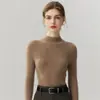 Suéter 100% caxemira pura, peça única sem costura feminina gola semi-alta, novo suéter slim fit de outono e inverno