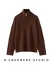 Suéter de Otoño e Invierno con Solapa Grande y Cremallera, Tejido de Cable, Suéter de Cachemir Holgado para Mujer, Top Casual Cálido de Moda