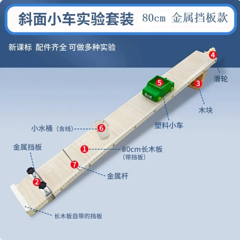 80cm斜面小车+金属挡板+4孔木块