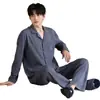 Pijama de algodón puro, nuevo estilo de otoño, cárdigan, manga larga, pantalón largo, color liso, 100% algodón, conjunto de dos piezas para casa para hombre, venta transfronteriza por transmisión en vivo