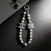 Cordón para Teléfono Móvil Cadena de Muñeca con Acabado de Alta Gama, con Perlas, Colgante para Bolso Hecho a Mano de Alta Gama, Adornado con Diamantes, Perlas Doble C, Lujo Ligero