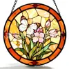 Enfeites de vidro com flores cor-de-rosa e borboletas brancas transfronteiriços, decorações coloridas suspensas para casa, decorações de janela, apanhadores de sol para jardim