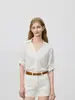 Camisa Blanca de Lino Estilo Old Money Francés Manga Corta para Mujer Nueva Verano 2026 Camisa de Manga Corta Protección Solar Top Delgado