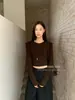 Yuanxi - Coleção de Outono, camiseta feminina de manga curta moderna e minimalista com estampa de letras, corte justo, ombros estruturados e gola redonda, estilo 266327