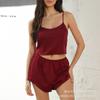 Pijama Sexy Nuevo Europeo y Americano para Mujer Seda de Hielo Verano Delgado Color Sólido Tirantes Shorts Ropa para el Hogar Traje de Dos Piezas Venta al por Mayor
