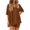 Comercio Exterior Transfronterizo Europeo y Americano Amazon Ropa de Mujer Verano Nueva Moda Casual Holgado Cuello en V Pijama Ropa para el Hogar Color Sólido Conjunto