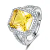 Anillo de diamantes rectangulares, diamantes rosas, diamantes amarillos, de alta gama, lujo, exquisito, circón rectangular simulado, turmalina en polvo, anillo abierto para mujer
