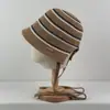Nuevo Sombrero de Cubo Rayado de Encaje con Cordones para Mujer, Circunferencia de Cabeza Grande, Estilo de Celebridad, Sombrero Versátil de Protección Solar para Salidas y Playa